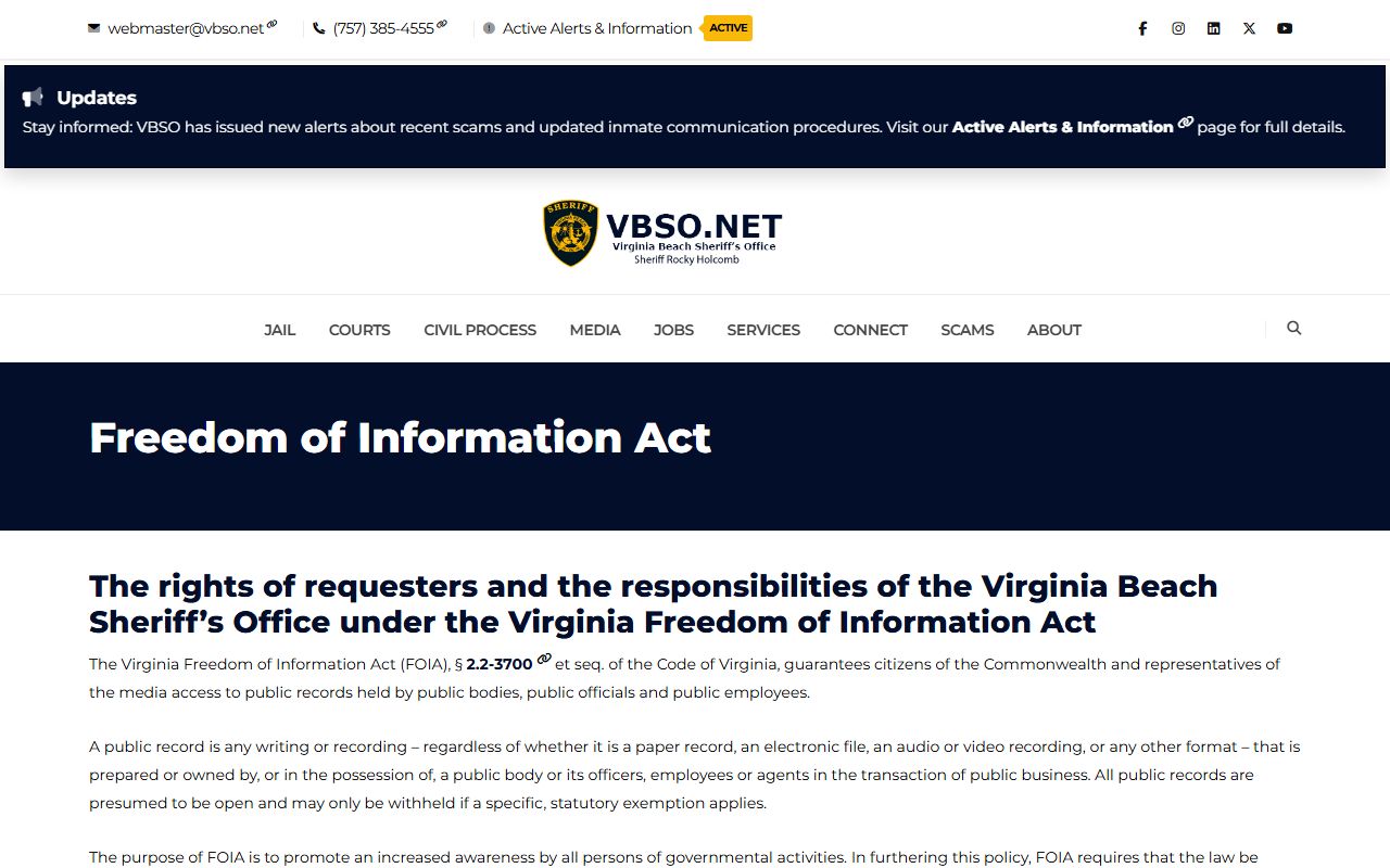 Virginia Beach County booking photo FOIA request process